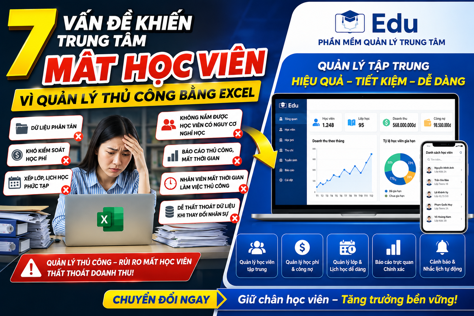 7 vấn đề khiến trung tâm mất học viên vì quản lý thủ công bằng Excel