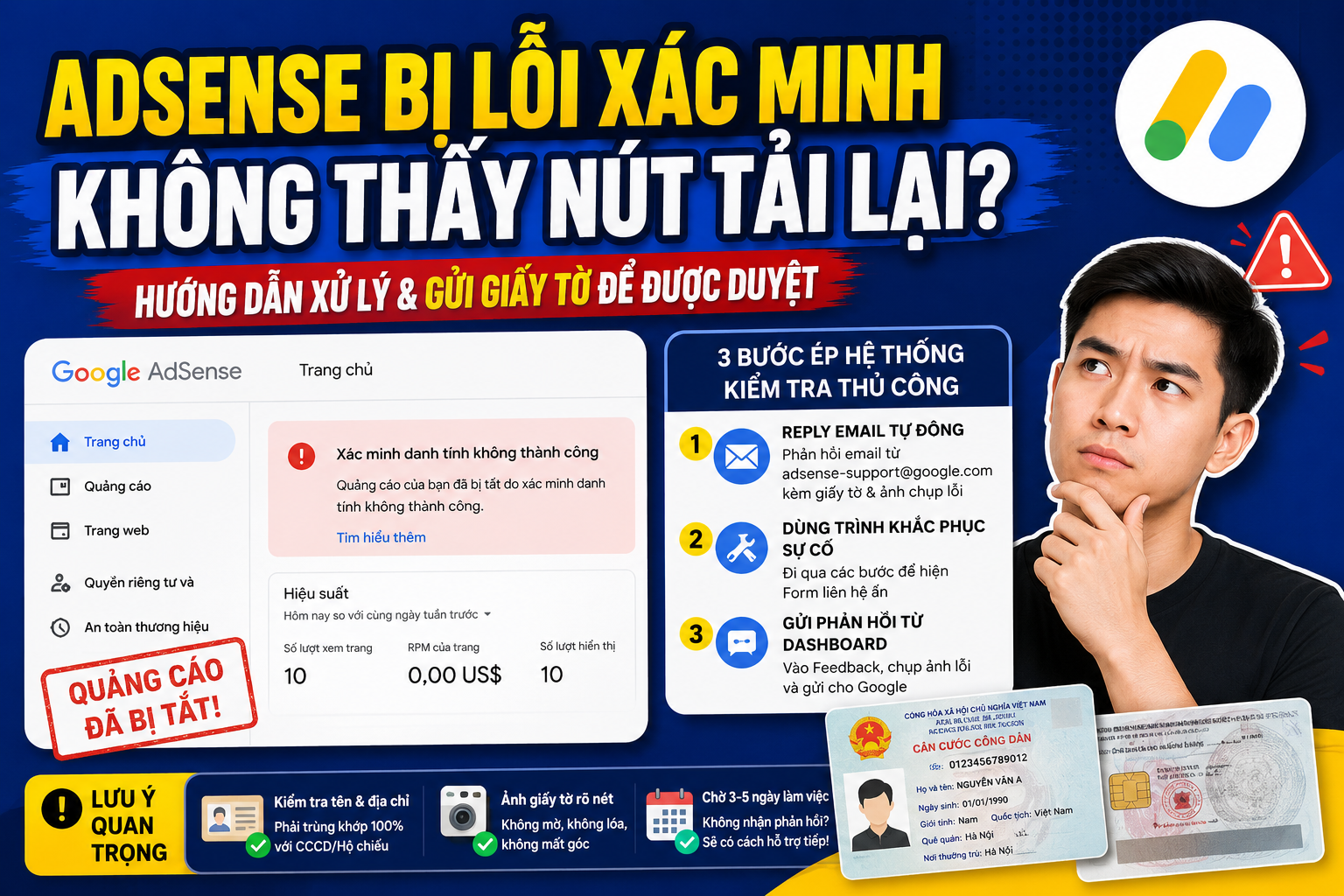 Khắc phục lỗi xác minh danh tính AdSense