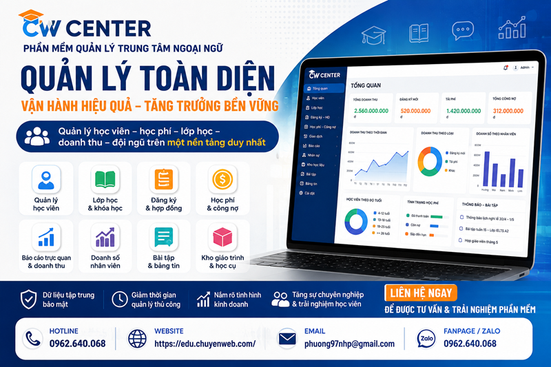 CW Center - Giải pháp quản lý toàn diện cho trung tâm ngoại ngữ
