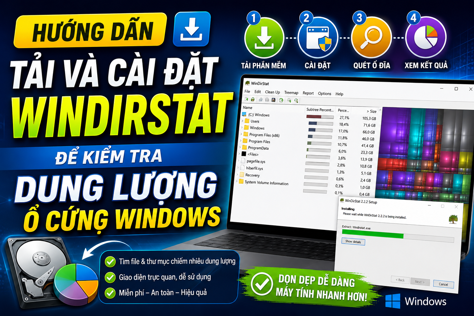 Hướng dẫn tải và cài đặt WinDirStat để kiểm tra dung lượng ổ cứng Windows
