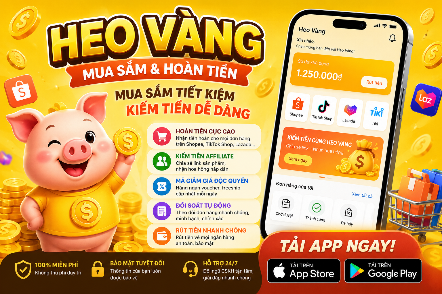 Heo Vàng - Ứng Dụng Mua Sắm Hoàn Tiền Và Kiếm Tiền Online Đáng Trải Nghiệm Nhất Hiện Nay
